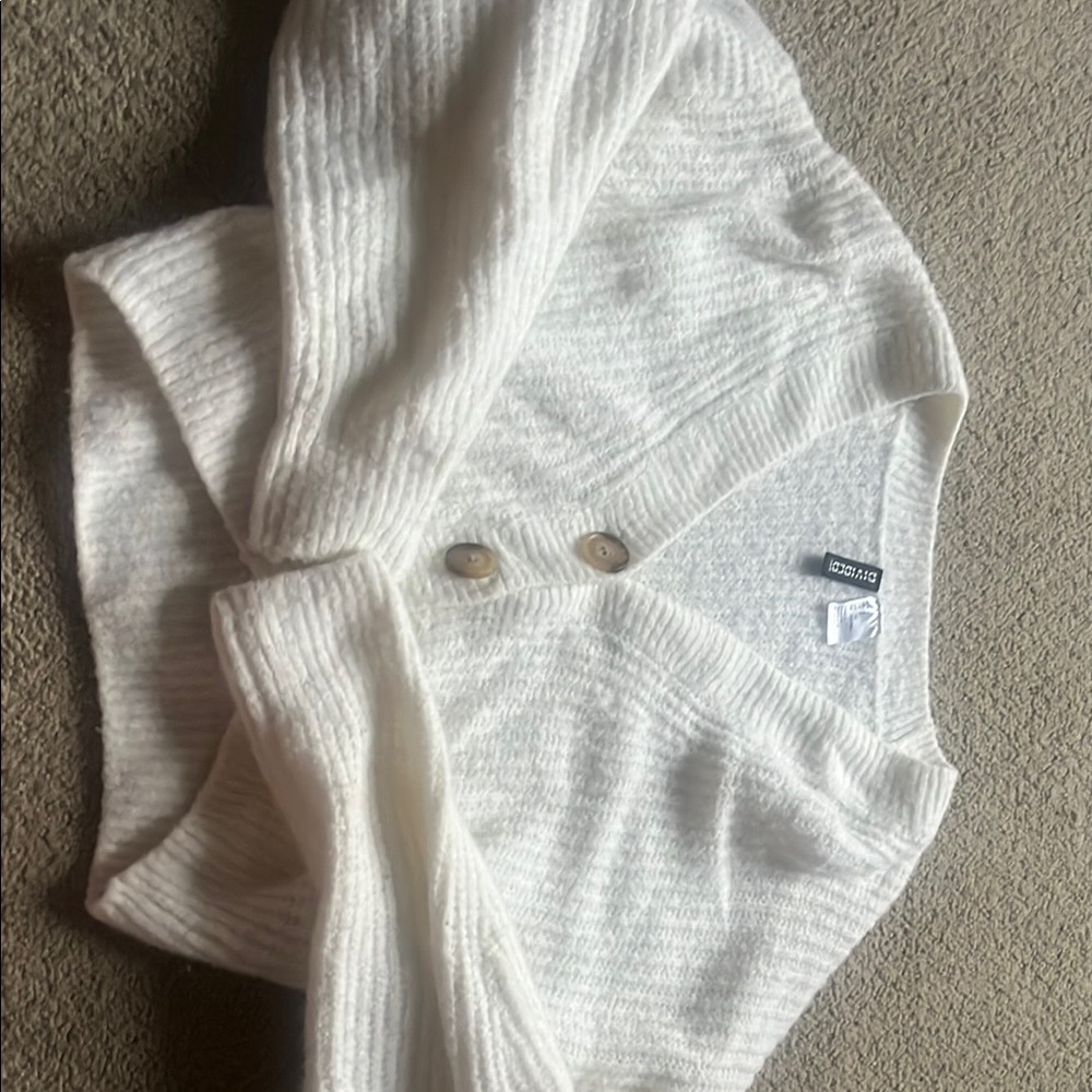 H&M White Cardigan Sweater with Ribbed Knit